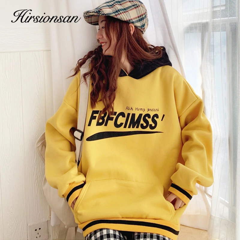 Hirsionsan желтые толстовки Толстовка женская 2019 Осень Высокое качество повседневные
