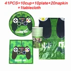 Зеленая тема игры, набор одноразовой посуды для вечевечерние, контроллер для видеоигр, салфетка, Детские праздничные принадлежности для мальчиков, украшение