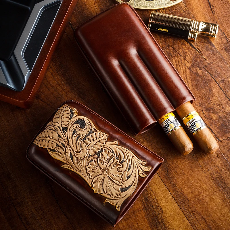 LUBINSKI чехол для сигар из натуральной кожи держатель Humidor 3 трубки Подарочная