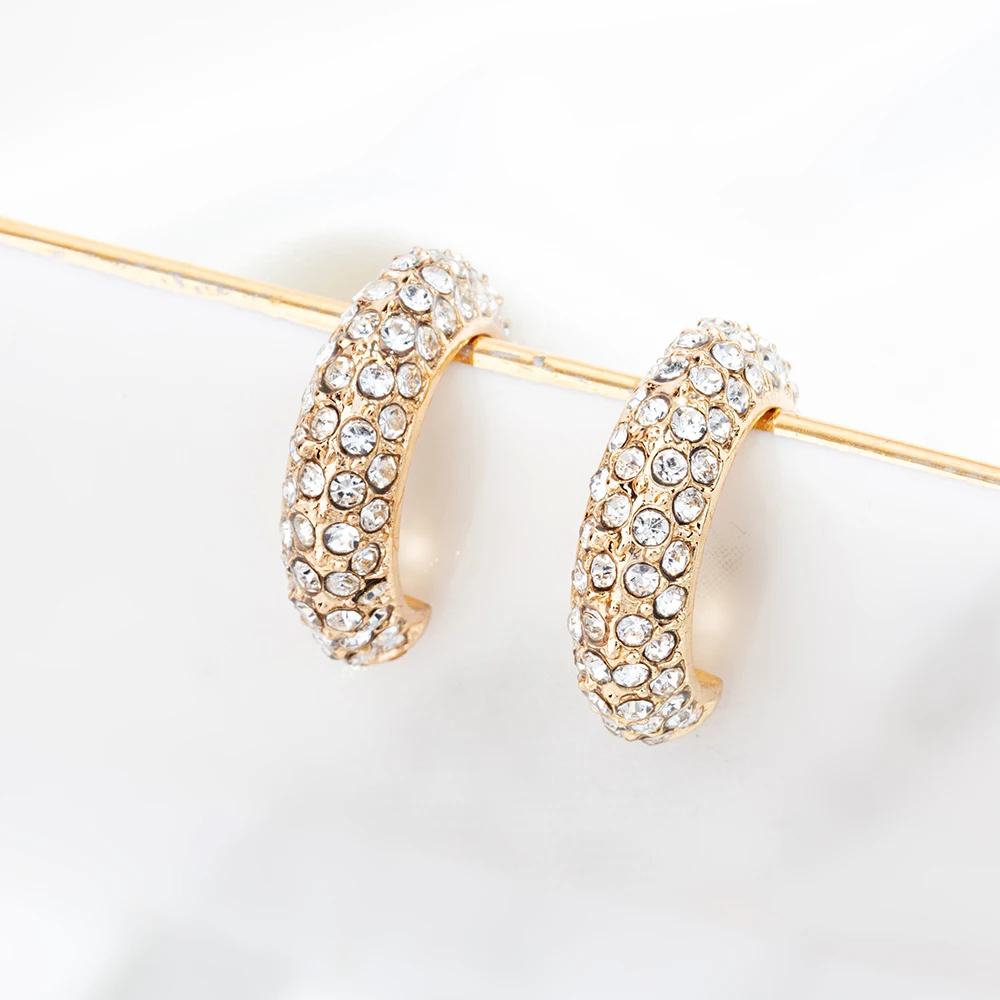 Женские серьги обручи с кристаллами Модные Позолоченные металлические