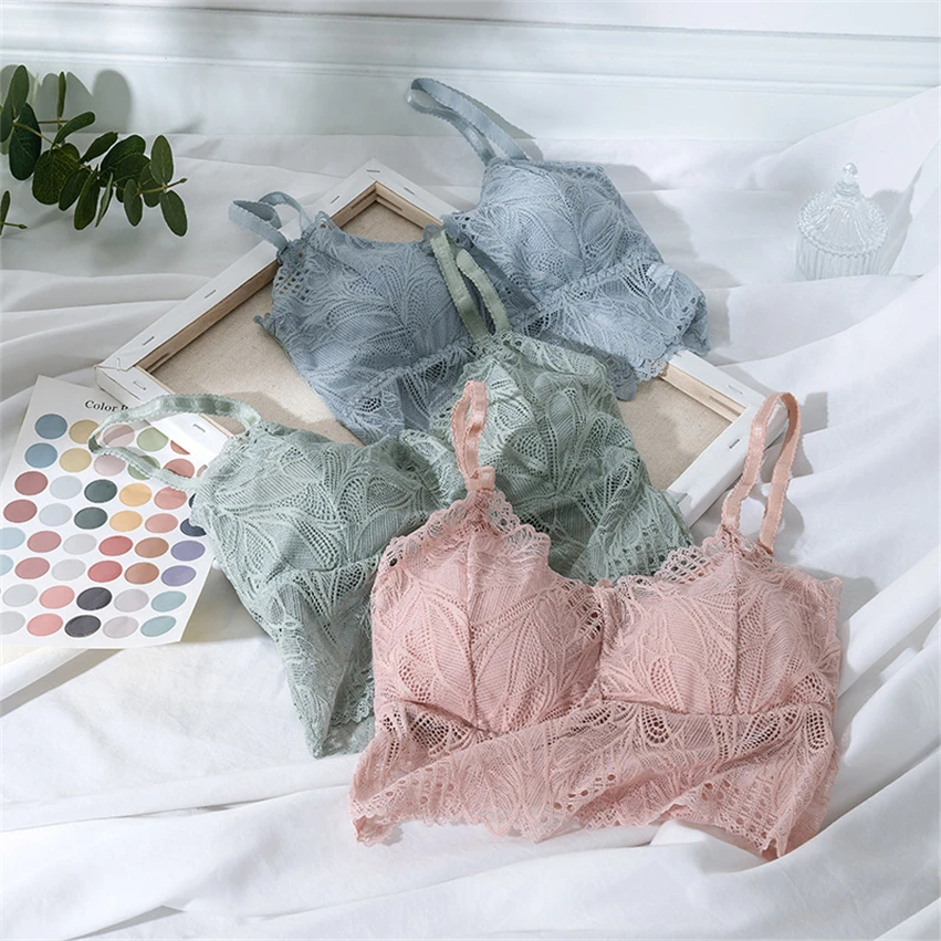 

Sexy Lace Women Bra Floral Push Up Beauty Back Wire Free Bralette for Female No Rims Solid Paded Breathable Ladies Underwear