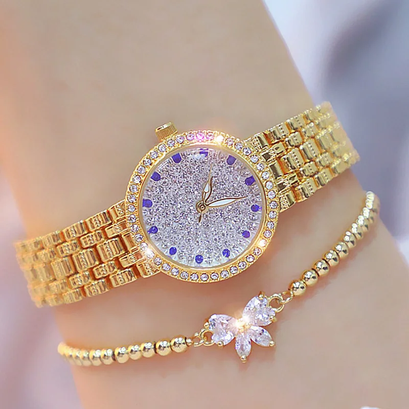 Часы наручные женские со стальным браслетом брендовые роскошные золотистые с