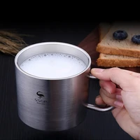 kitchen household 304 stainless steel cup body partly polished modern style double layer water cup milk coffee breakfast cup