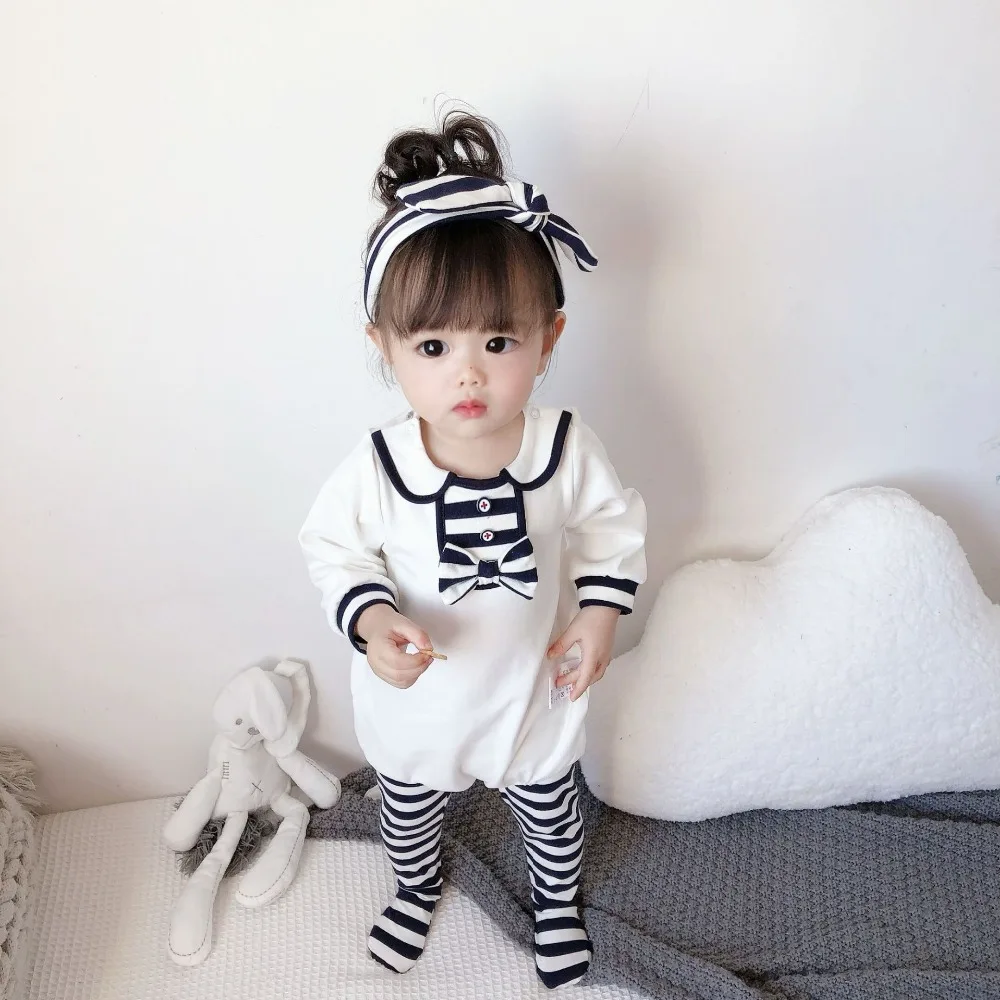 Детский комбинезон для новорожденных одежда маленьких девочек с моряком осенний