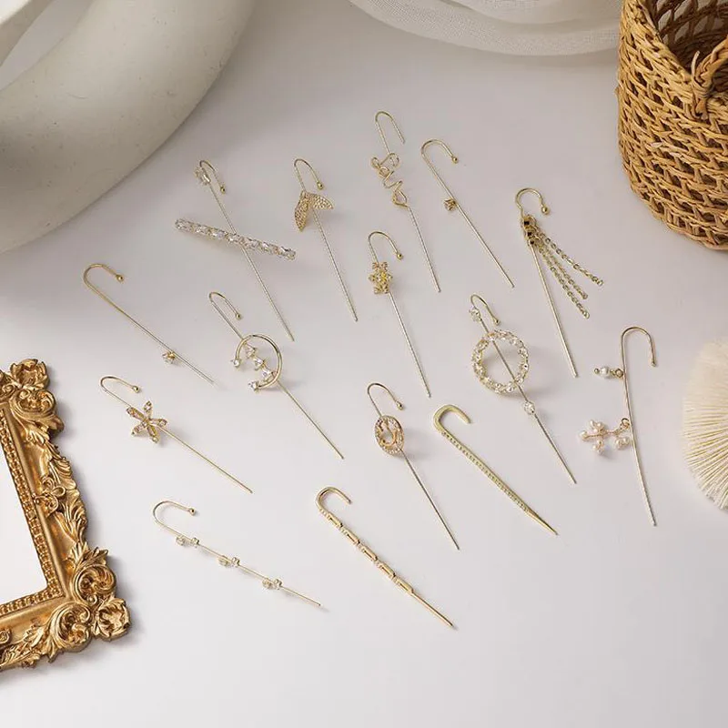 Длинные серьги гвоздики на гусеничном крючке модные с кристаллами и молнией