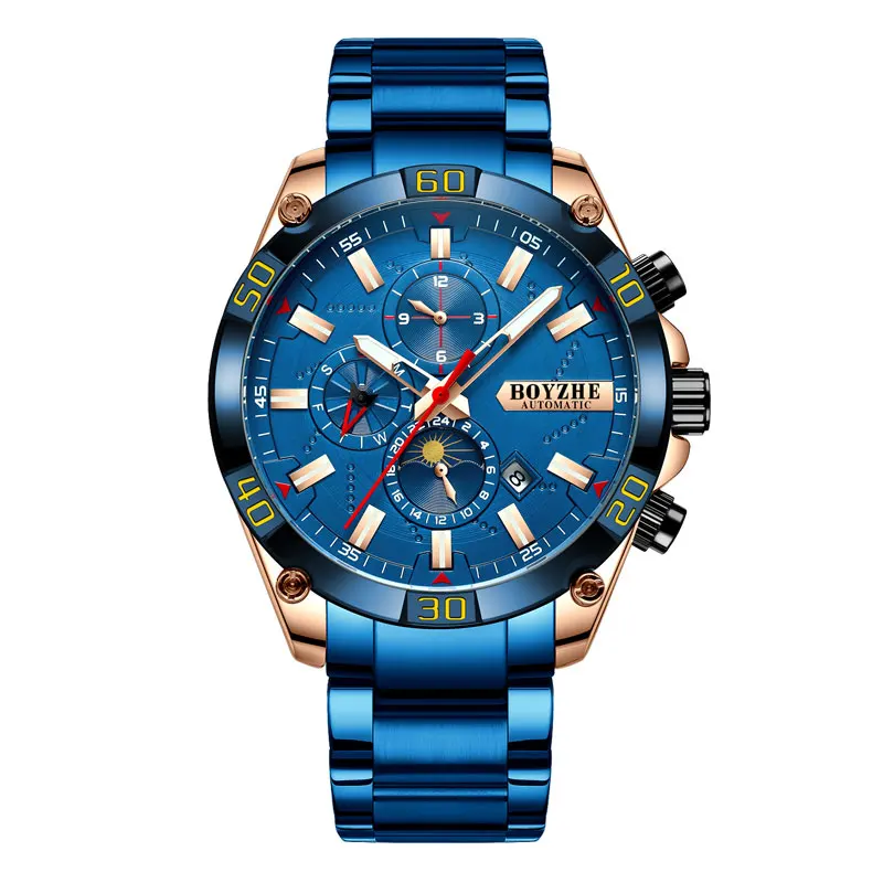 Часы BOYZHE мужские механические водонепроницаемые с ремешком из нержавеющей
