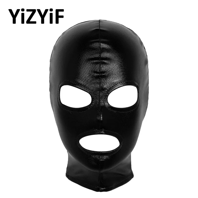 

Sexy Masks Women Men Shiny Latex Face Mask Open Eyes Mouth Full Hood Headgear Roleplay Halloween Cosplay Costume Accessories
