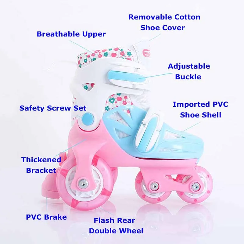 

Adjustable Double Line Roller Skates For Kids 4-wheel Skates Shoes Professional PU Flashing Wheel Children Rollerblade Sneakers