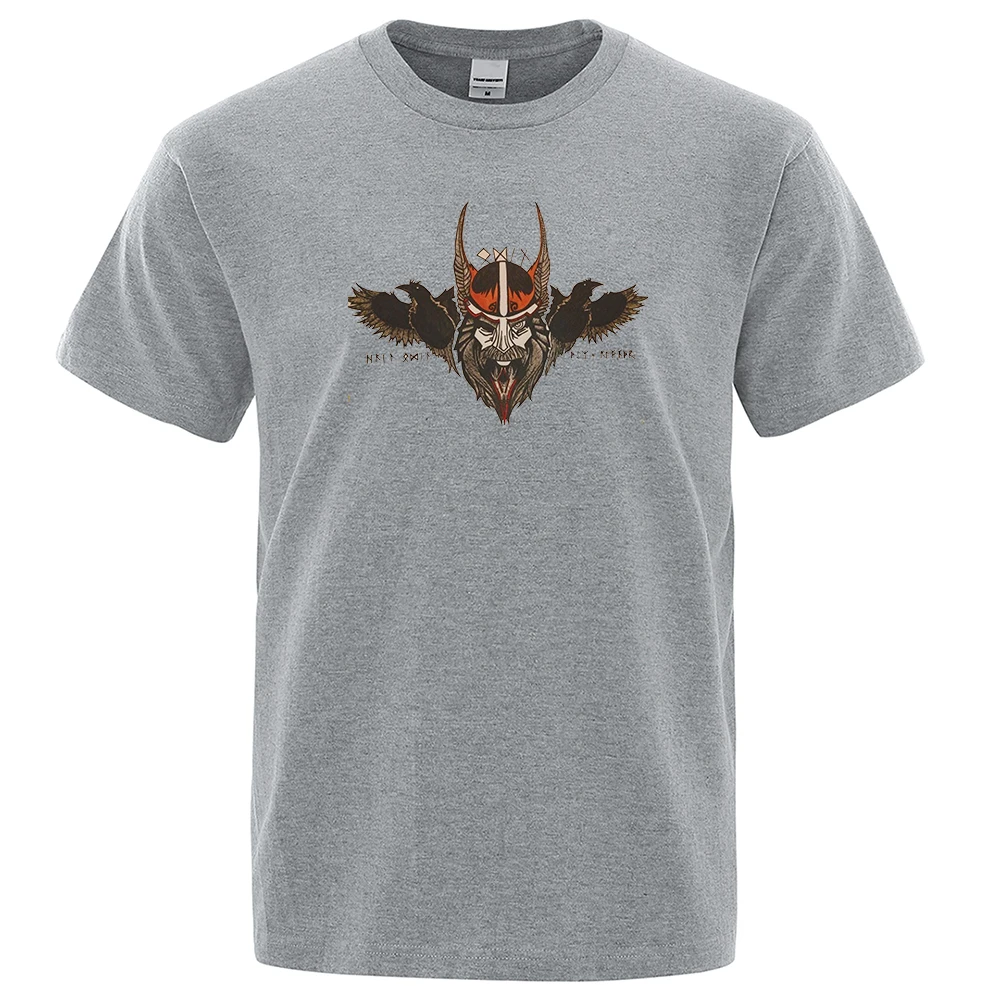

Футболка мужская с принтом символа Викинга, тонкая хлопковая уличная одежда с круглым вырезом, короткая Модная рубашка с Aldult