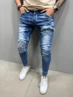 Мужские Узкие рваные джинсы 2021, Узкие синие джинсовые брюки-карандаш в стиле пэчворк, уличные джинсовые брюки в стиле хип-хоп, модная ковбойская одежда