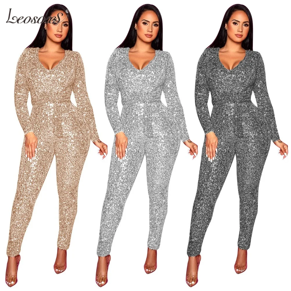 Комбинезон женский с золотыми блестками модный вечерний облегающий ромпер V
