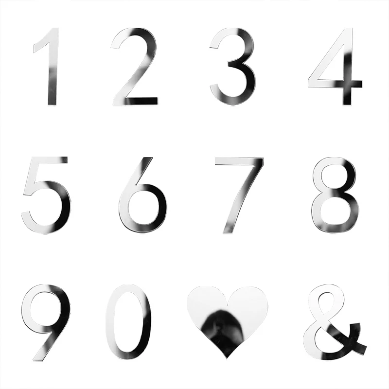 

3D Arabic Numerals 0-9 Acrylic Mirror Surface Wall Sticker Self-adhesive Poster Home Decor Bedroom Living Room DIY Art Mural