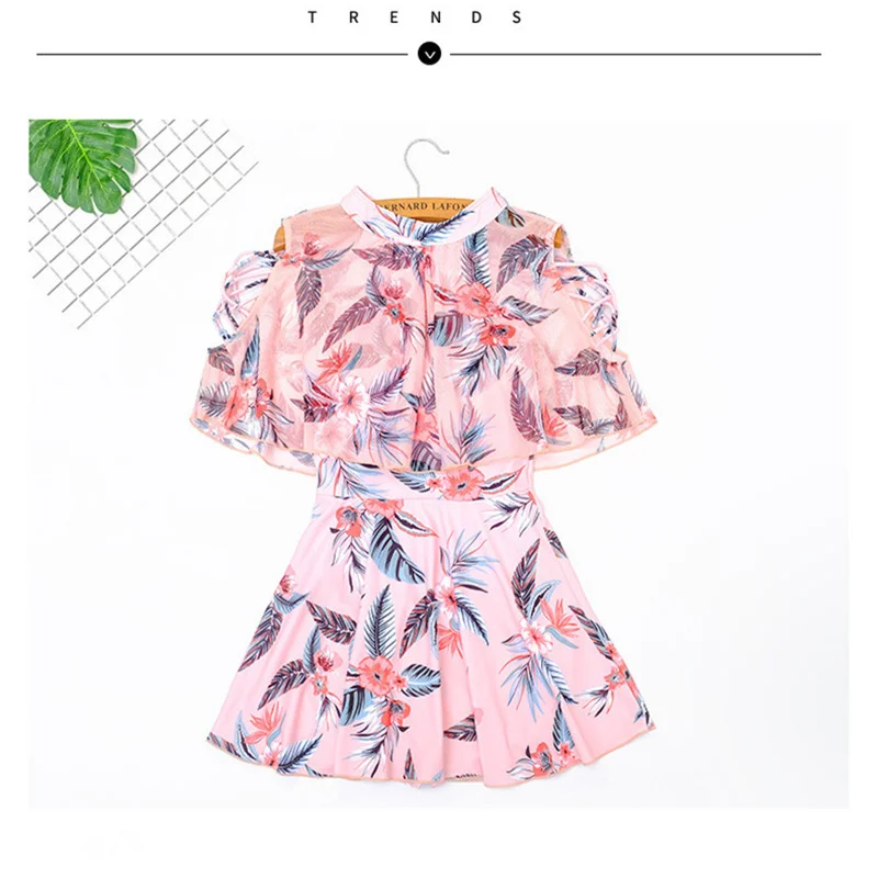 

NODELAY Printed Sexy one Piece Swimsuit Women 2021 Lovely Sunscreen Swimwear Female Holiday Bathing Suits Skirt Swim Suit XXL