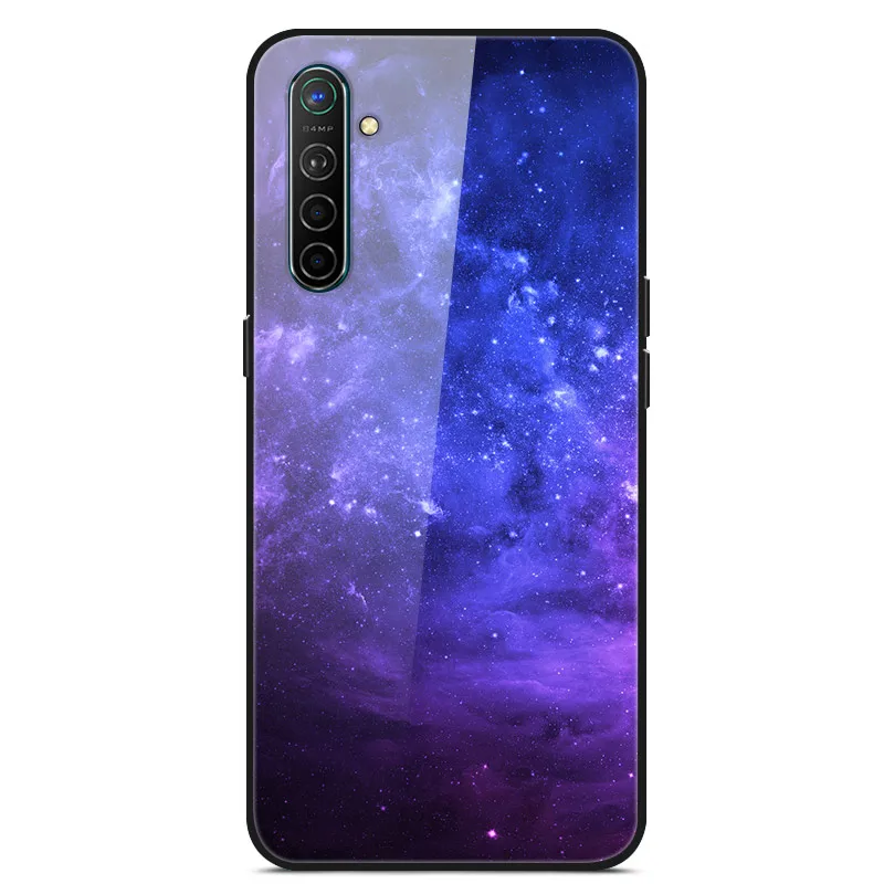 Чехол для Oppo Realme X2, чехол из закаленного твердого стекла для Oppo Realme XT X2 Pro, чехол, мягкий силиконовый бампер с принтом - Цвет: Флуоресцентный зеленый