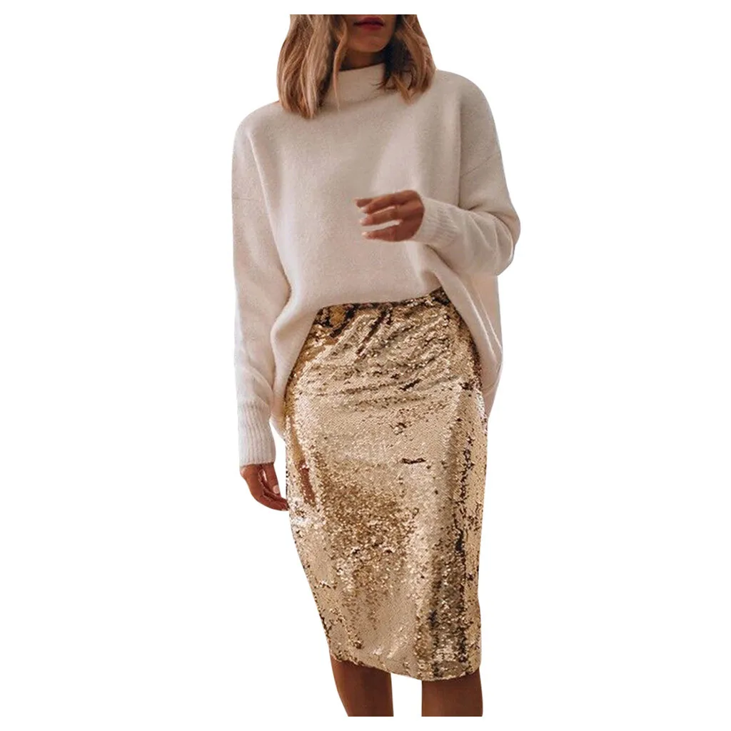 Женская Повседневная юбка с высокой талией и блестками | одежда