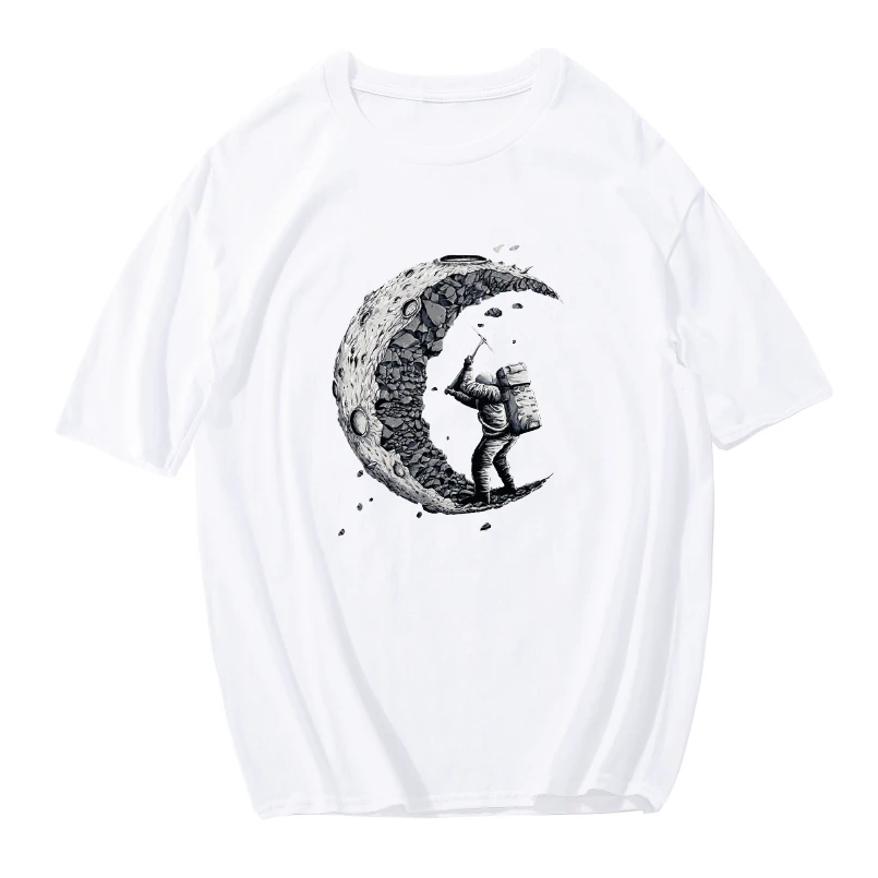 

Digging The Moon Sarcastic Graphic Astronaut Novelty T-Shirt Men Loose Funny Vintage Cotton Aesthetic T Shirt Men Tees