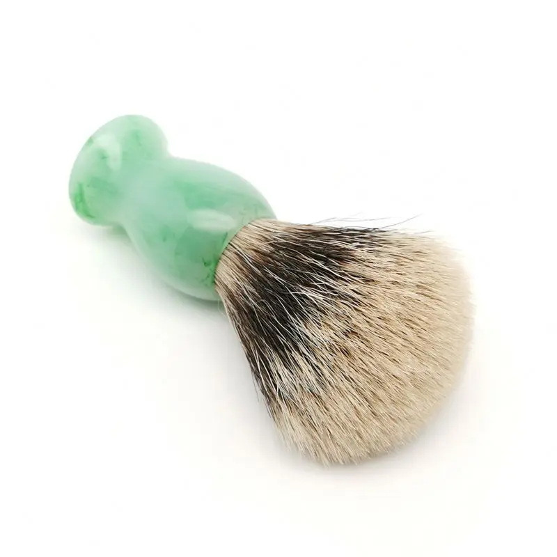 TEYO Emerald Green Pattern Resin HandleTwo Band Silvertip Finest Badger Hair Shaving Brush for Razor