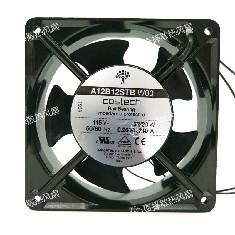 2-проводной Вентилятор охлаждения сервера Costech A12B12STB W00 AC 115 В 20 Вт 120x120x38 мм