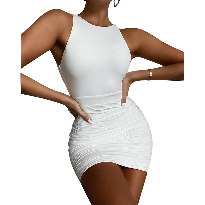 

Women Sexy Hollow Open Back Pleated Dress Fashion Party Beach Summer Vacation Open Back Slim Dress