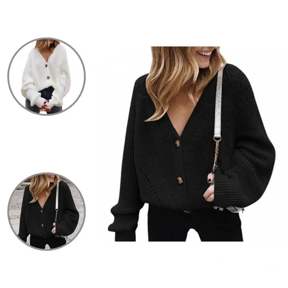 

Women's Sweater Coat V neck Comfortable Wearing Polyester Single-Breasted Women Cardigan Warm knitted Sweater Jacket for Dating
