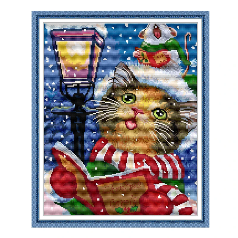 Joy Sunday Рождественская кошка DA498 14CT 11CT подсчитанная и отпечатанная Милая котенка