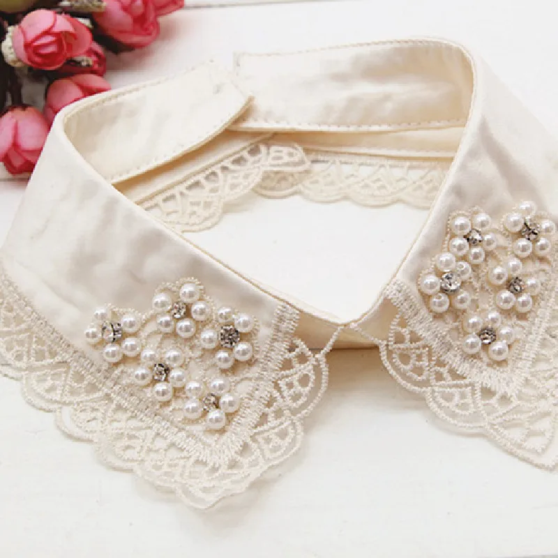 

Vintage Lace Flower Fake Collar Women Simulated Pearl False Collars Lapel Fashion Colla Shirt Clothes Accessories Detachable