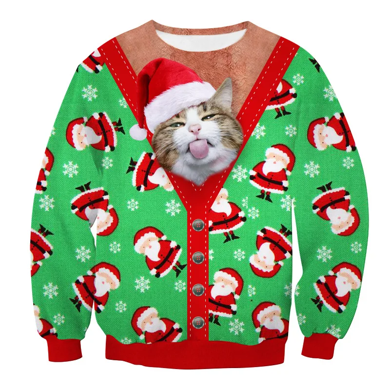 

3D Print Kitty Cat Pet Fake Two-piece Novelty Winter Ugly Merry Christmas Sweater Funny Xmas Gift Womens Mens Unisex Pullover
