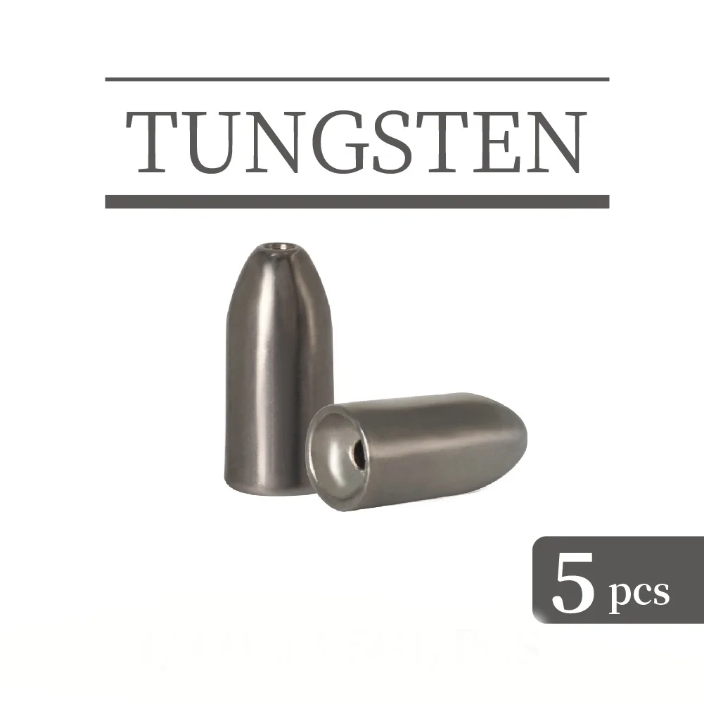 

MUUNN Tungsten Worm Weight,5PCS Tungsten Sinker,1/16-1 OZ Bullet Bass Fishing Lure Accessory ,Plain