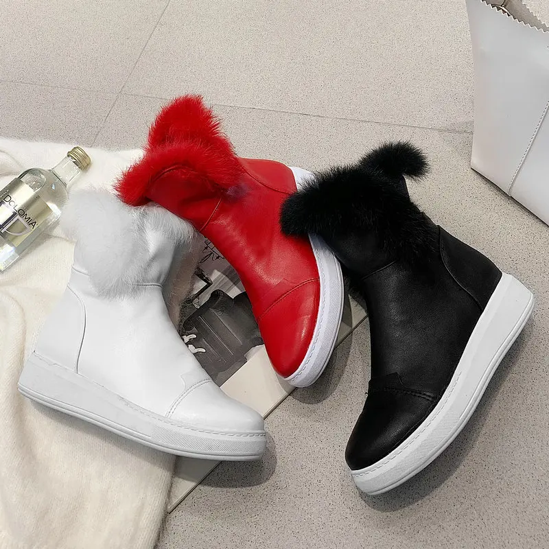 HTUUA/зимние ботинки с пушистым мехом; женские ботильоны; теплые плюшевые зимние ботинки; зимняя обувь из водонепроницаемой кожи на плоской платформе; SX3087