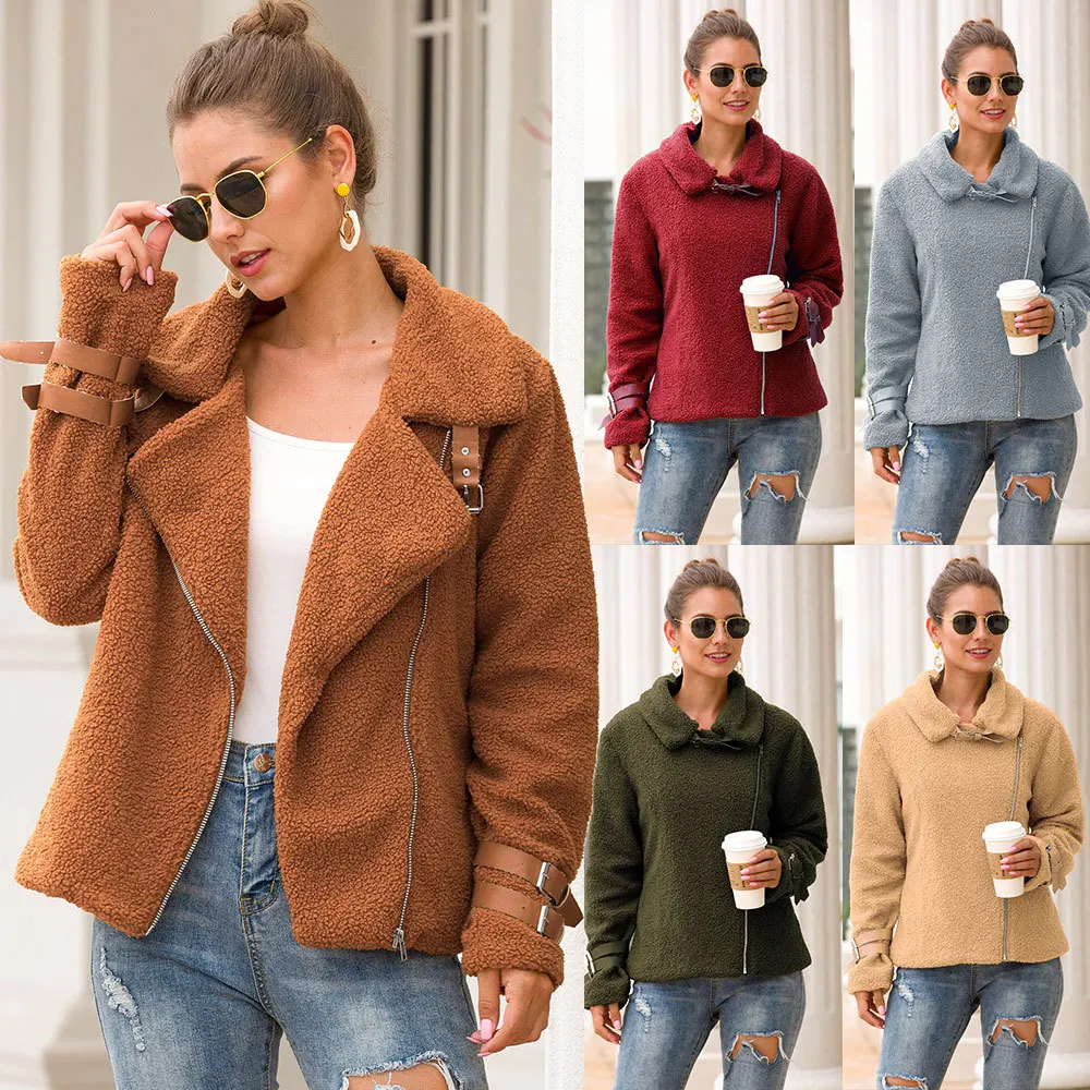 

Ymwmhu 2021 New Arrival Women Coat Warm Solid Color Jackets Zipper Thick Coat Loose Outerwear Jacket Tight Fitting Top Fashion