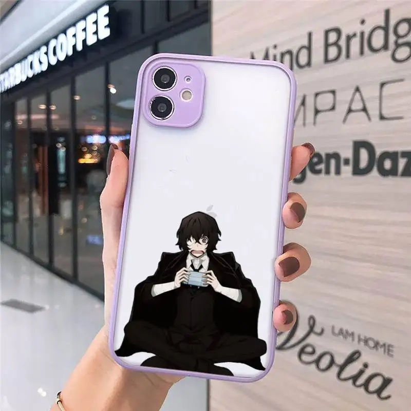 

Japan anime bungou stray Phone Case For iPhone 12 11 Mini Pro XR XS Max 7 8 Plus X Matte transparent Purple Back Cover