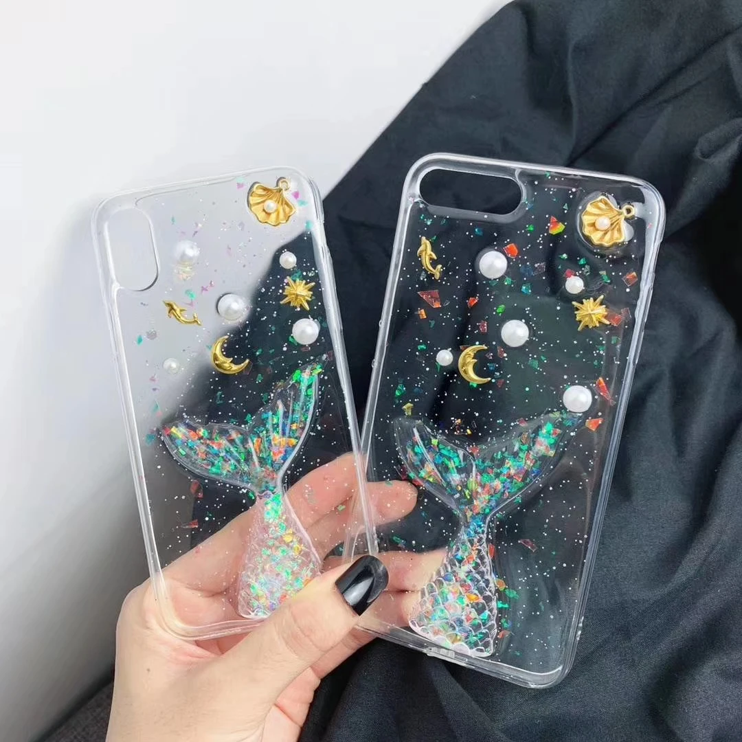 Блестящий телефонный чехол с Луной звездой дельфином для IPhone 6 S 7 8 Plus X XR XS MAX