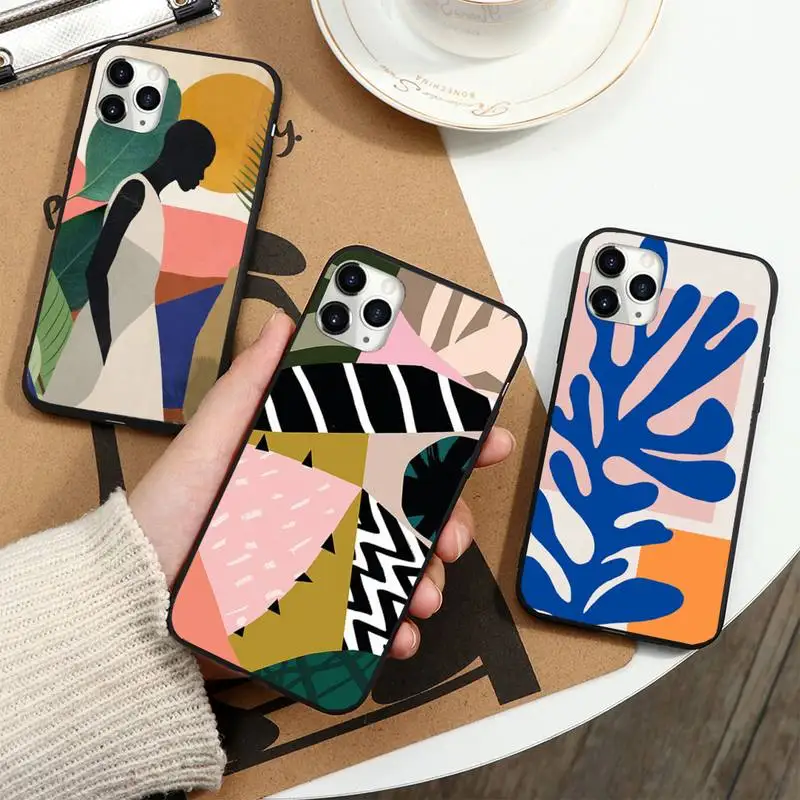 

Retro Art Abstract Geometry leaves Phone Case for iPhone 11 12 pro XS MAX 8 7 6 6S Plus X 5S SE 2020 XR mini