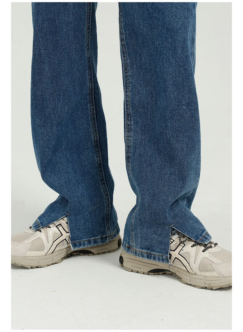 

IEFB Men's Wear 2021 New Korean Trend Straight Lightweight Pants Leg Split Wash Casual Blue Jeans Male Vintage Denim Clothing