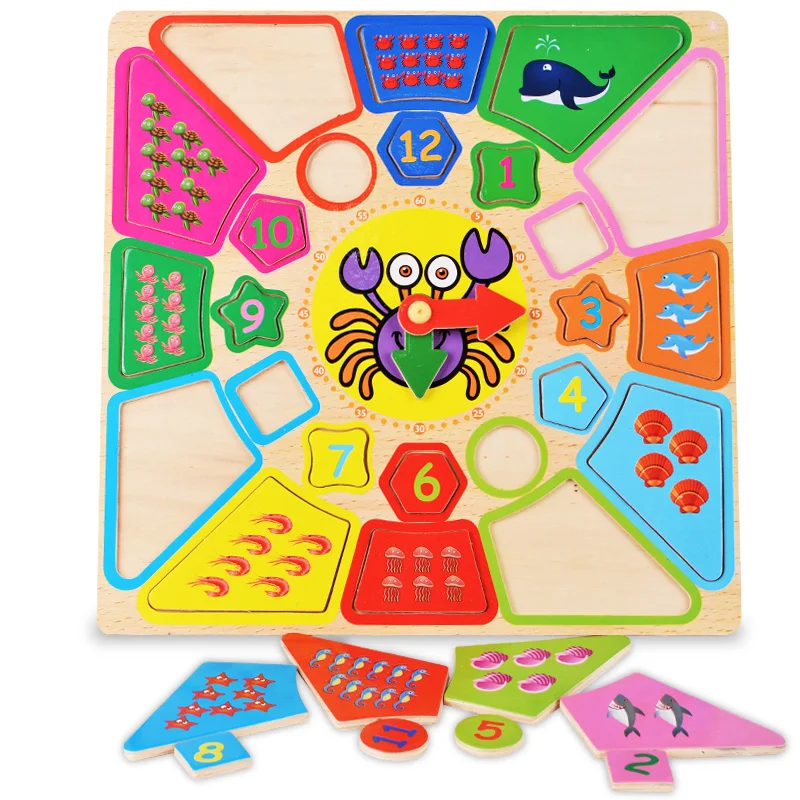 

Детские деревянные игрушки Монтессори, часы-пазл, цифровая настольная игра, игрушка для детей, для раннего образования, обучающая игрушка, п...