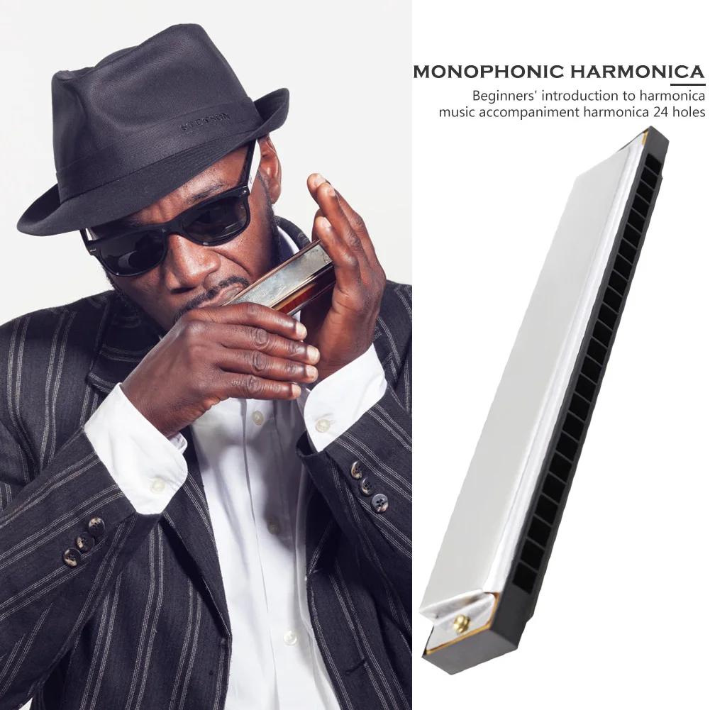 

24 Holes Professional Harmonica Metal Musical Instrument Educational Toy Portable Woodwind Instrument for Beginner