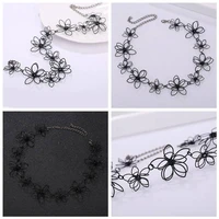 chain statement short choker javrick flower necklace choker floral women clavicle black jewelry