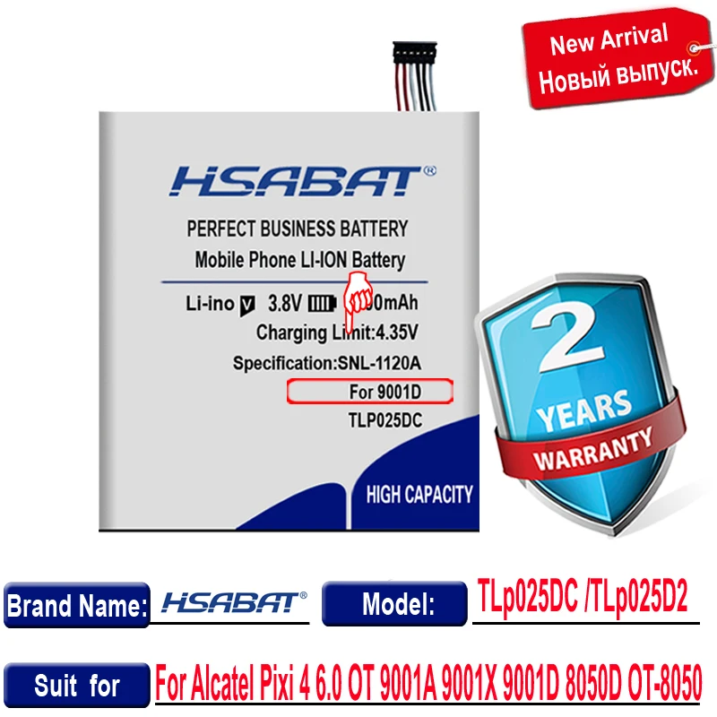 Топ бренд 100% новый 3700mAh TLp025DC /TLp025D2 аккумулятор для Alcatel Pixi 4 6 0 OT 9001A 9001X 9001D 8050D OT-8050 |