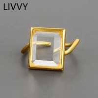livvy silver color new simple rectangle stone rings for women vintage design fashion hot refinement temperament jewelry