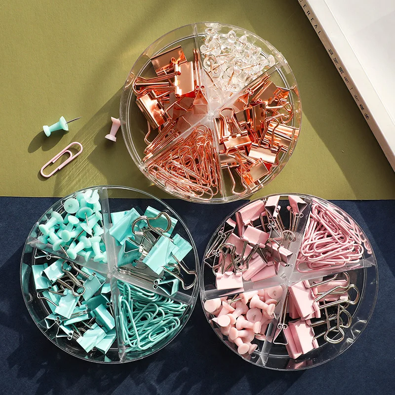 

Rose Gold /Pink /Blue 72pcs/box Metal Paper Clip Multipurpose Thumbtacks Office Document Data Storage Sorting Long Tail Clips
