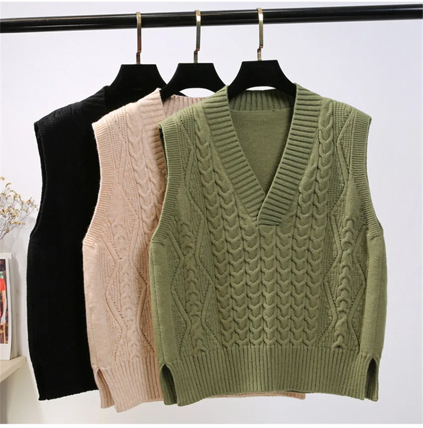 Жилет женский вязаный с V образным вырезом без рукавов|Жилеты и безрукавки| |