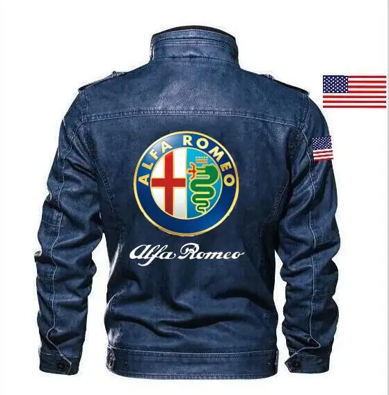 Модная кожаная куртка Alpha alfa romeo тонкая мужская для автомобиля брендовая одежда +