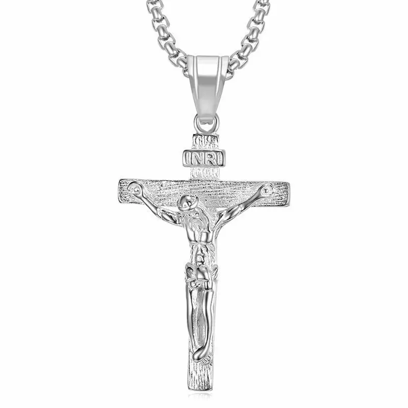 

POTCET Neutral Stainless Steel Christian Jesus Cross Titanium Steel Pendant Necklace Geometric Fashion Hip Hop Party Jewelry