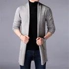Свитер мужской, новая мода 2020, осенний мужской приталенный длинный однотонный вязаный жакет, модный Мужской Повседневный свитер, кардиган, пальто