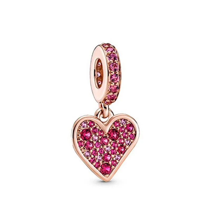 

100% 925 Silver New Sparkle Hand-painted Love Pendant Suitable For Original Pandora Bracelet Necklace Women's Diy Charm Jewelry