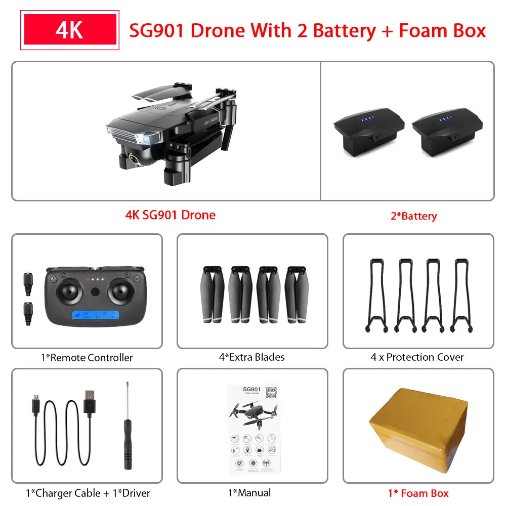 SG901 4K 2B Foam Box ZWN SG907 SG901 gps Радиоуправляемый квадрокоптер с Wifi FPV 1080P 4K HD Двойная камера оптический поток Дрон следуй за мной мини Дрон VS SG106 E502S - Цвет: SG901 4K 2B Foam Box