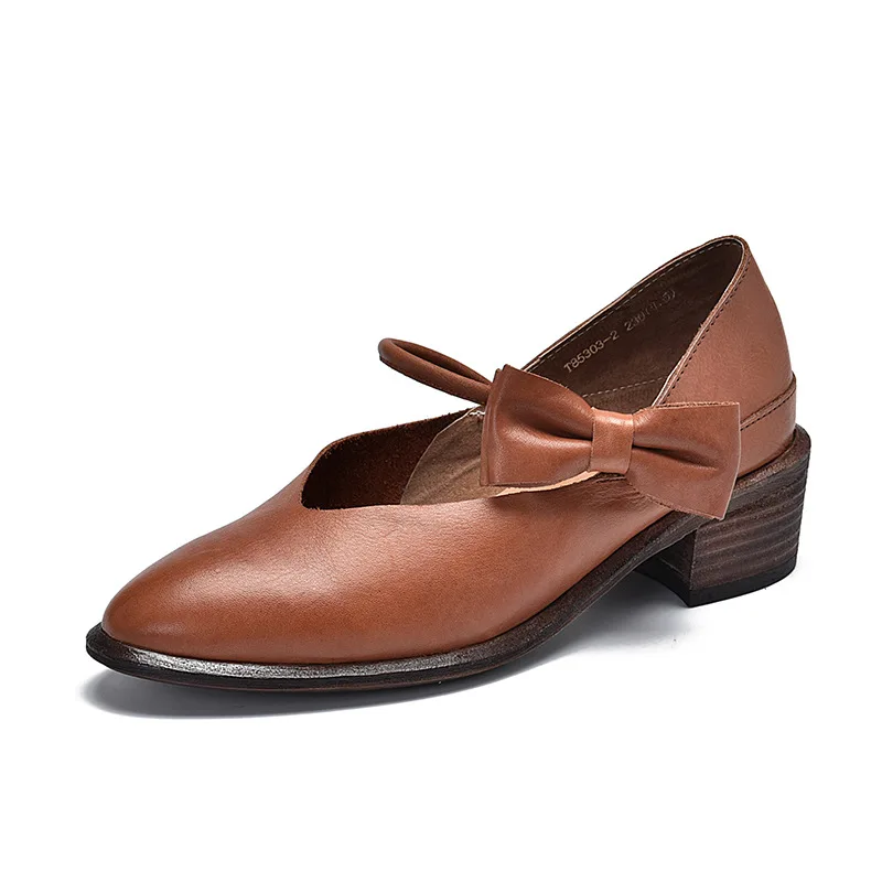

YourSeason Ladies Pointed Toe Vintage Butterfly Knot Pumps 2021 Spring Autumn Handmade Mary Jane Shoes Genuine Leather