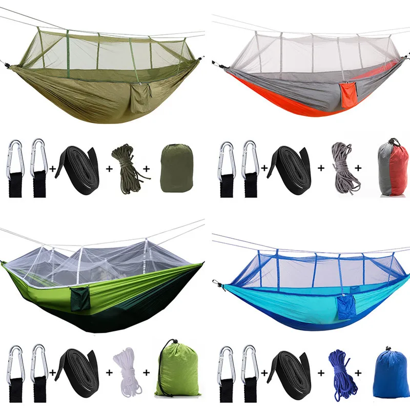 

Outdoor Camping Hammock With Mosquito Net High Strength Parachute Fabric Hanging Bed Portable Travel Hunting Sleeping Swing