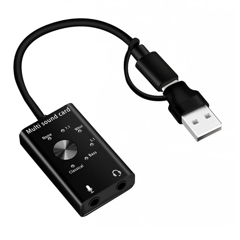 

Звуковая карта, аудиокарта с USB/Type-C на 3,5 мм, 6 видов звуковых эффектов, звуковая карта для динамиков и наушников
