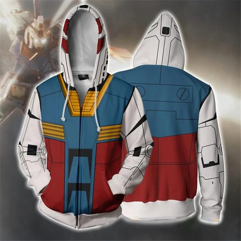 3D Printing MOBILE SUIT GUNDAM Models Anime Hero Cosplay Sweatshirt Hoodie Men Top Sweater Zip Gundam Costume | Тематическая одежда